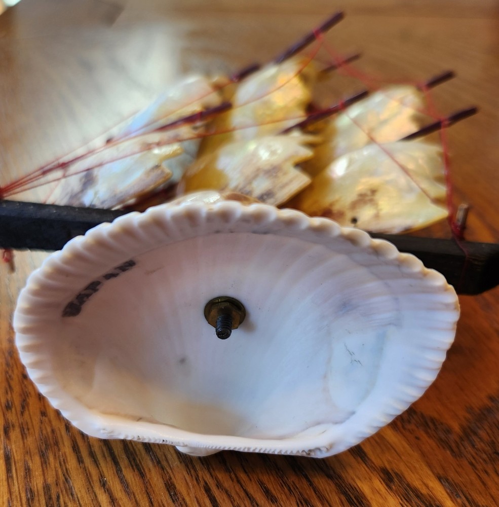 Vintage Handmade iridescent Seashell Sailboat - Mint