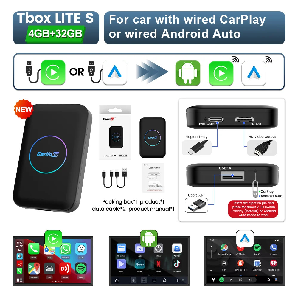 Android TV Box CarPlay Ai Box Wireless CarPlay & Android Auto Box Auto Connect