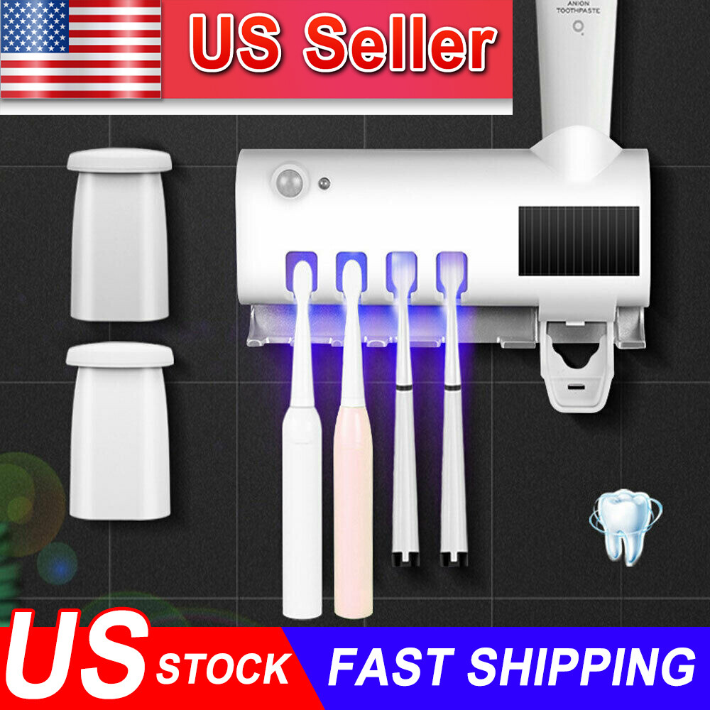UV Light 4 Toothbrush Holder Electric Cleaner Automatic Toothpaste Dispenser New
