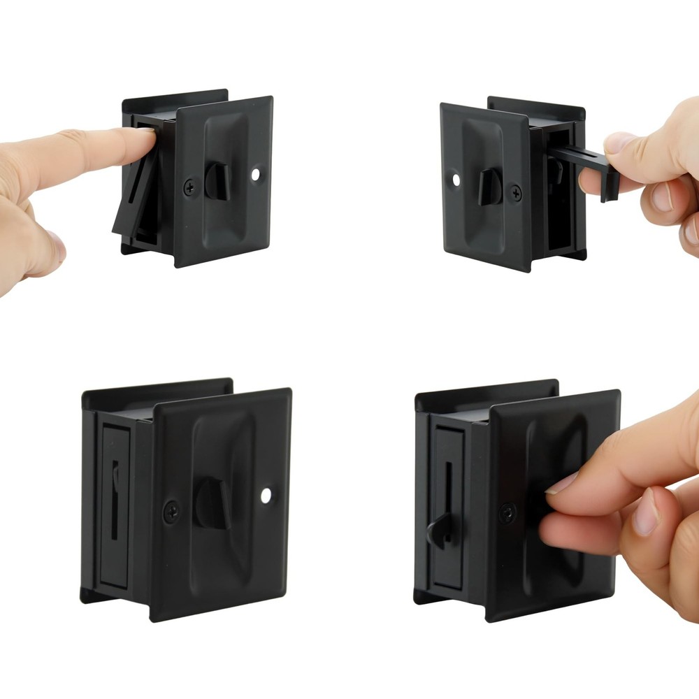 Privacy Sliding Door Lock with Pull, Solid Brass Pocket Door Privacy Lock, 2-...