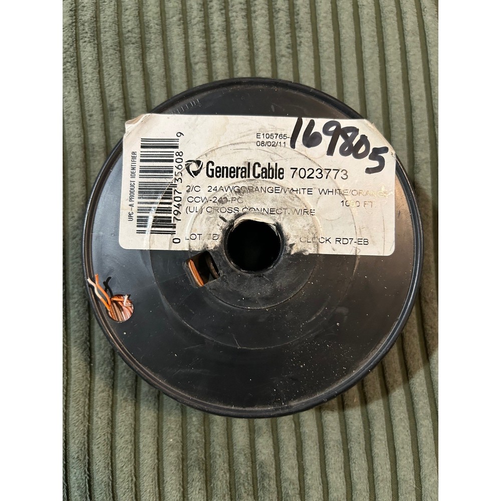 General Cable 24 AWG Solid Copper Wire 100 FT Orange White