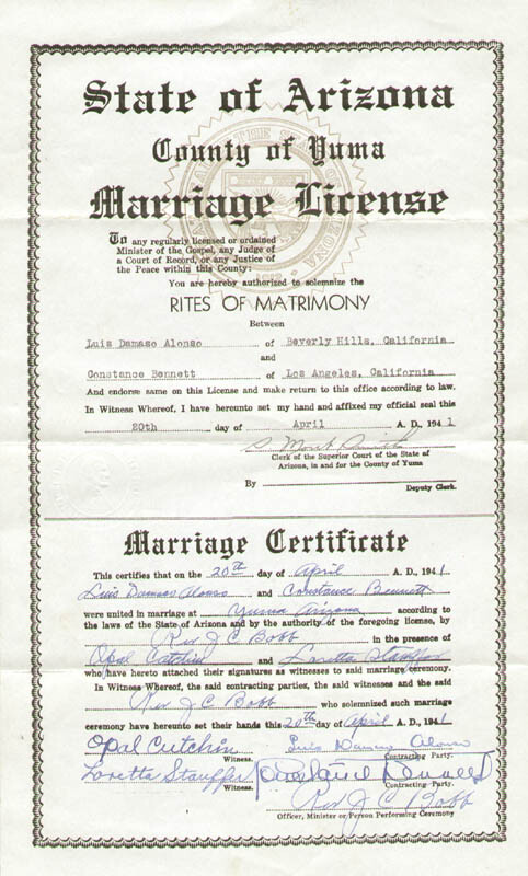 GILBERT ROLAND - DOCUMENT SIGNED 04/20/1941 CO-SIGNED BY: CONSTANCE BENNETT