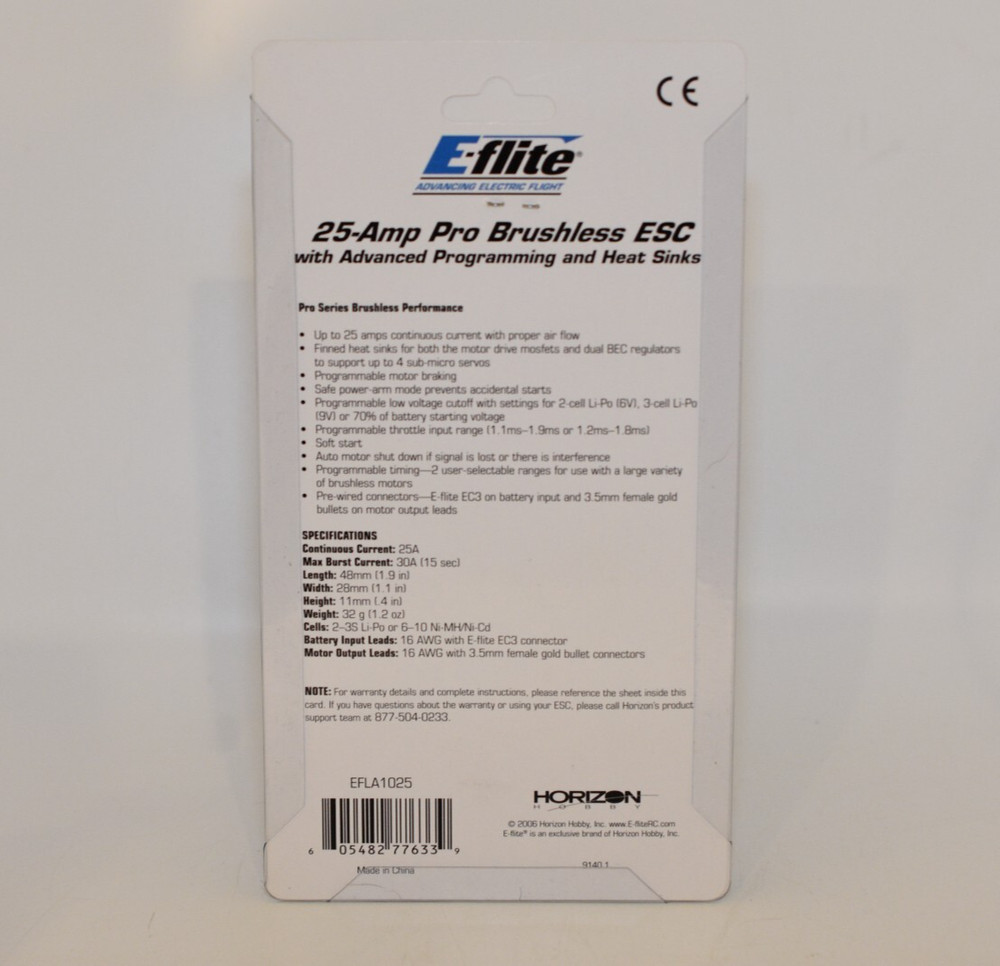 E-FLIGHT 25 AMP PRO BRUSHLESS ESC WITH ADVANCED PROGRAMMING AND HEAT SINKS
