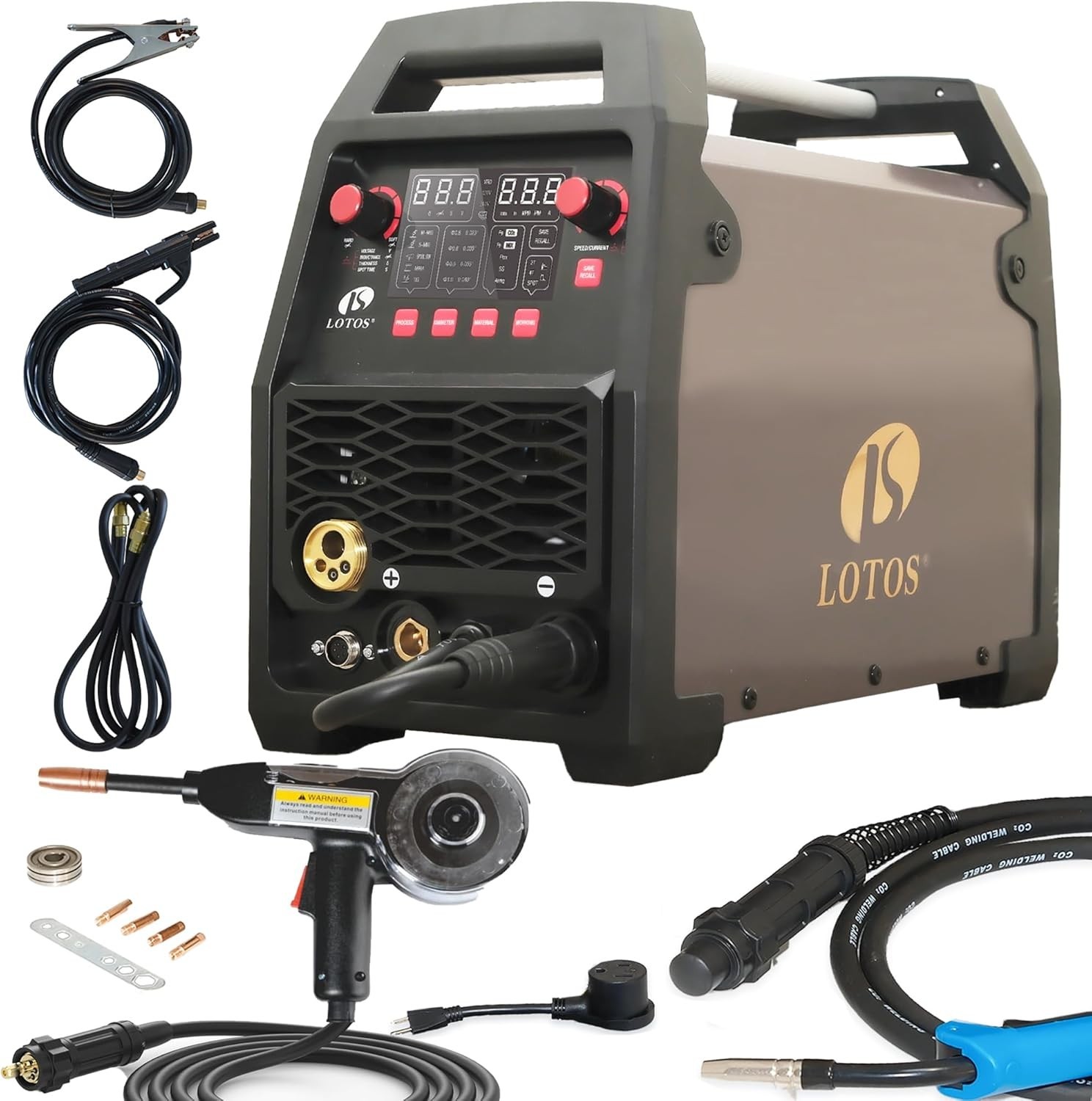 LOTOS MIG180SP MIG Welder with Aluminum Spool Gun, 180A 110/220V, 6 in 1 Gas MIG