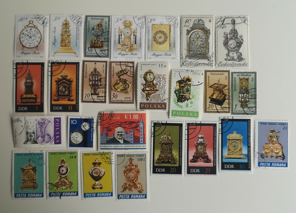 25 Different Clocks and Timepieces Stamps Collection