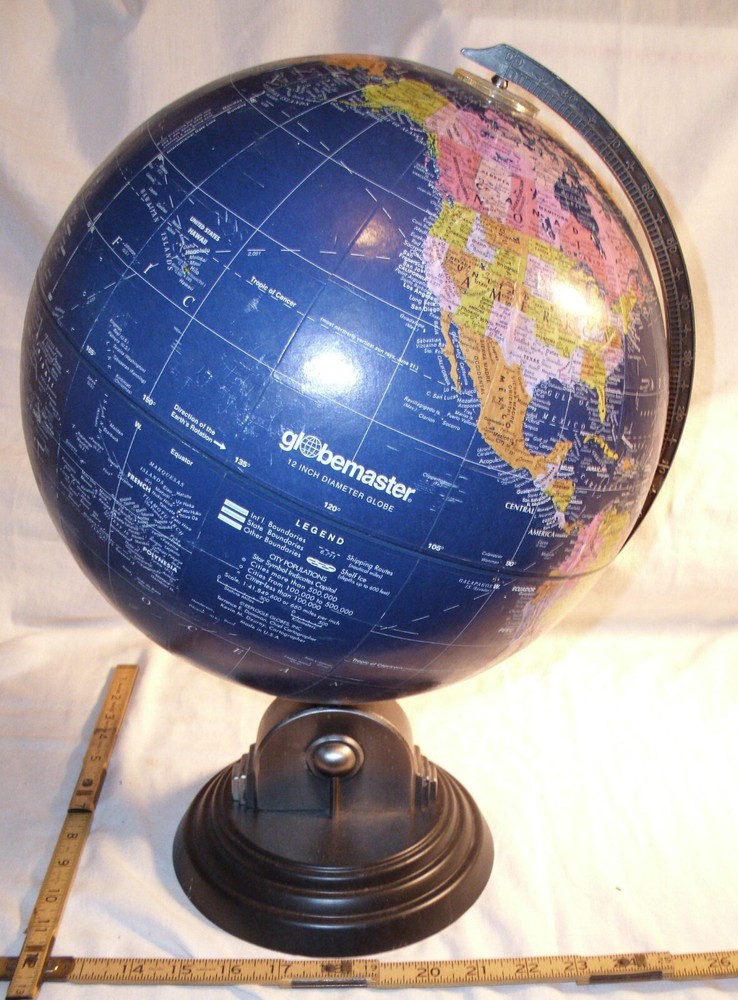 REPLOGLE GLOBEMASTER 12" BLUE WORLD GLOBE ART DECO BASE