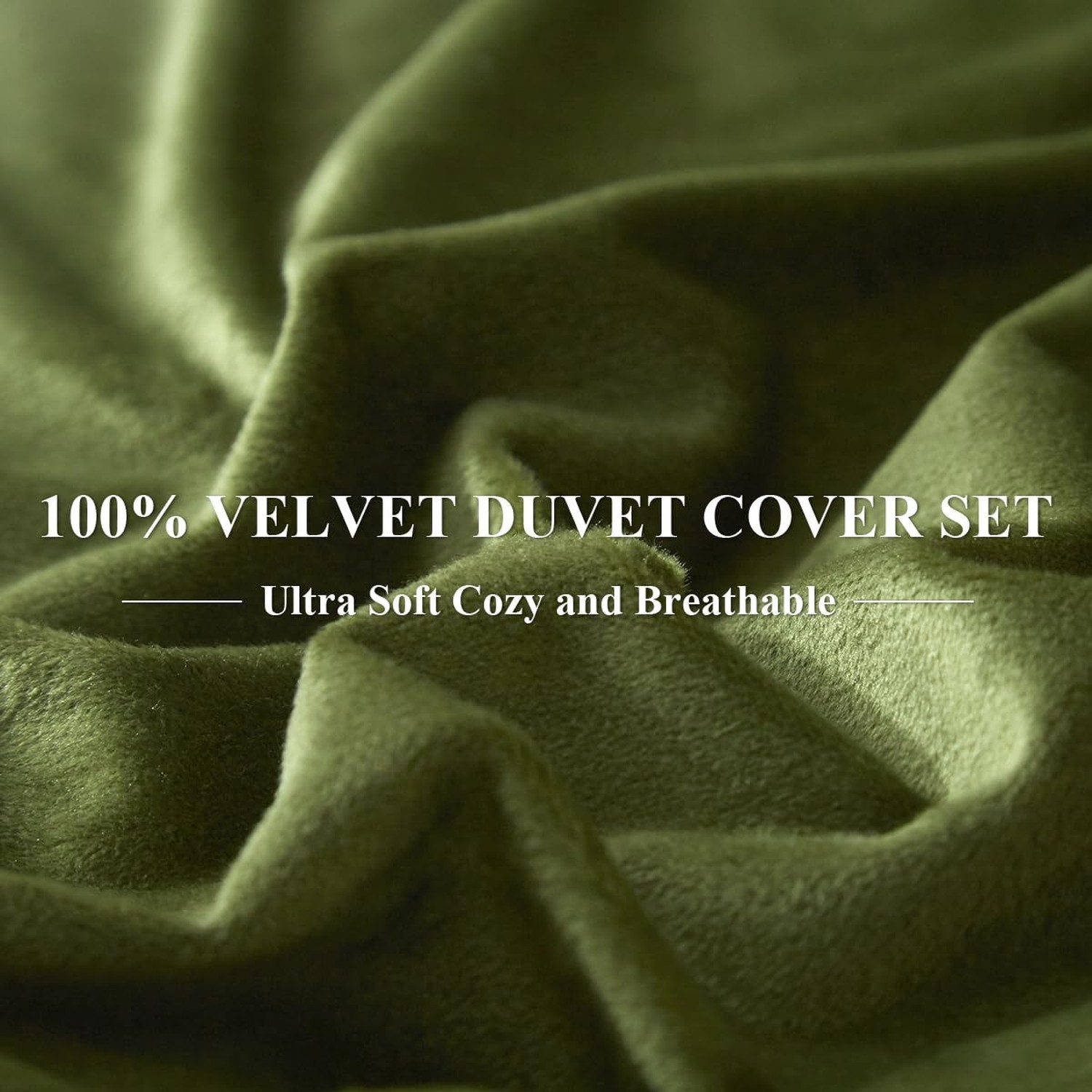 Ivellow Velvet Flannel Duvet Cover King Size Olive Green Comforter Cover Ultr...