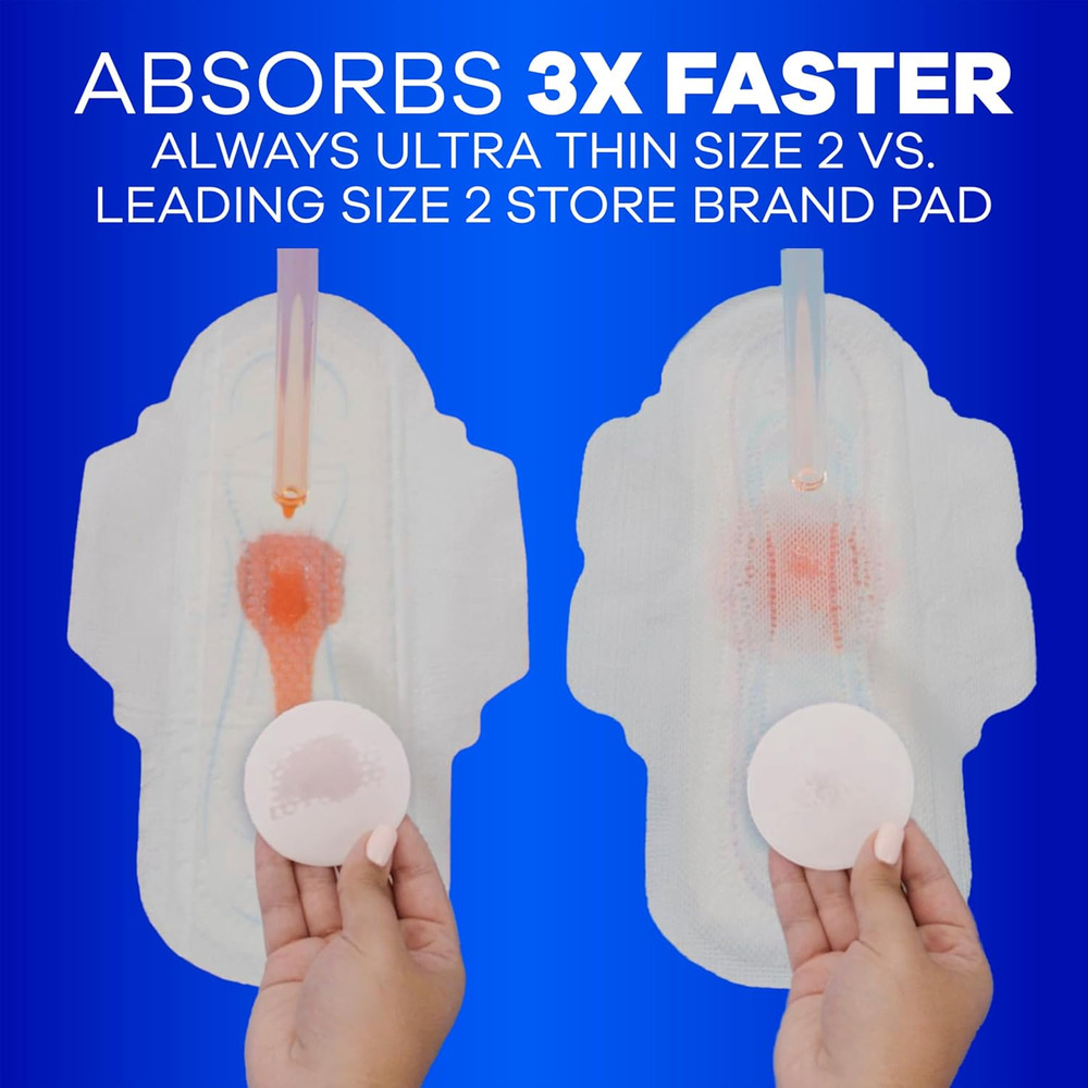 Always Ultra Thin Long Super Pads with Wings, Size 2, 58 Count