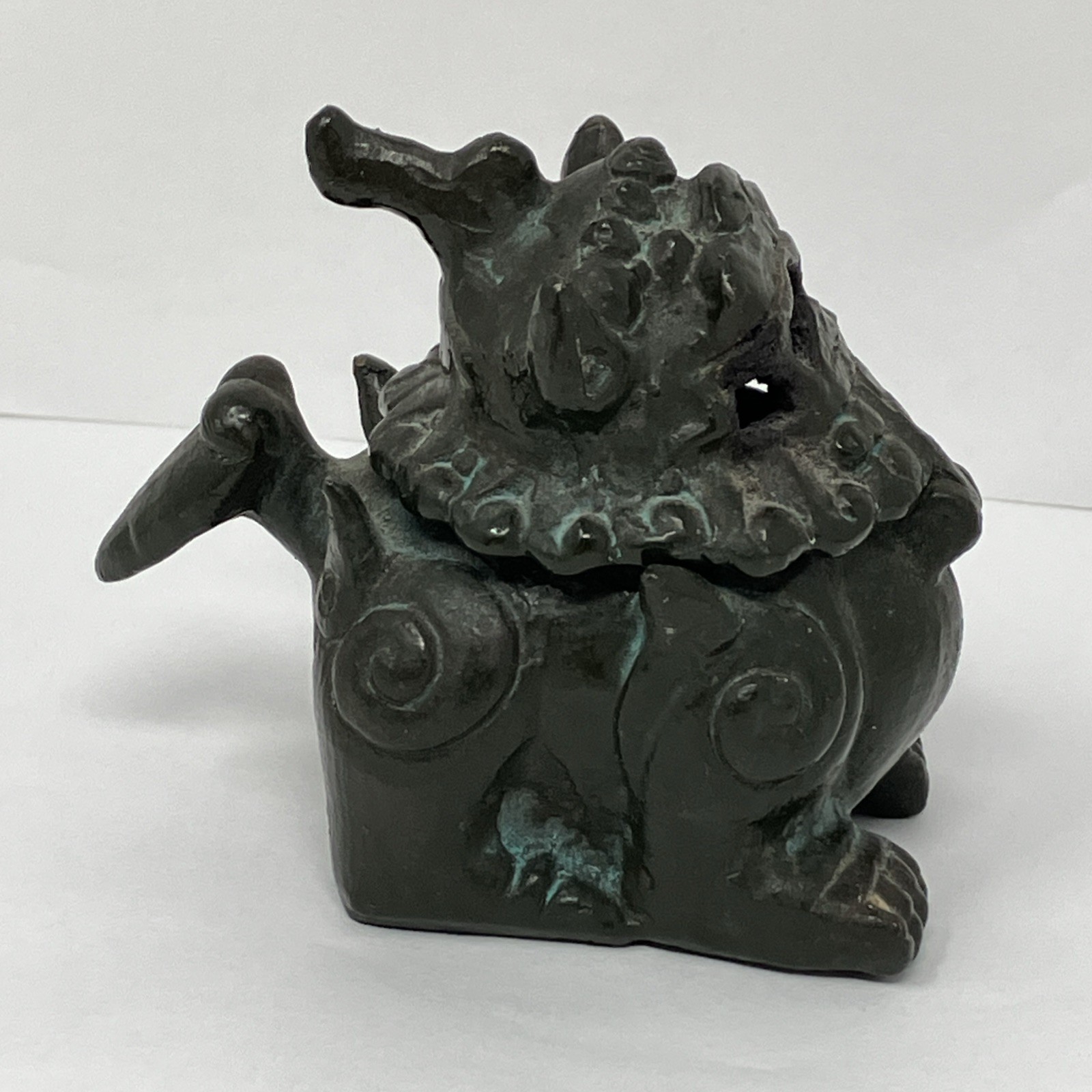 Antique Chinese Foo Dog Incense Burner Guardian Lion HEAVY ( Bronze? Cast Iron?)