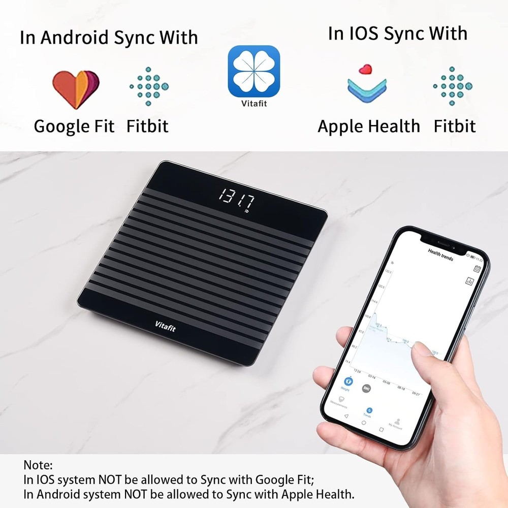 Smart Digital Bathroom Scale with BMI Tracking & App Integration, Black