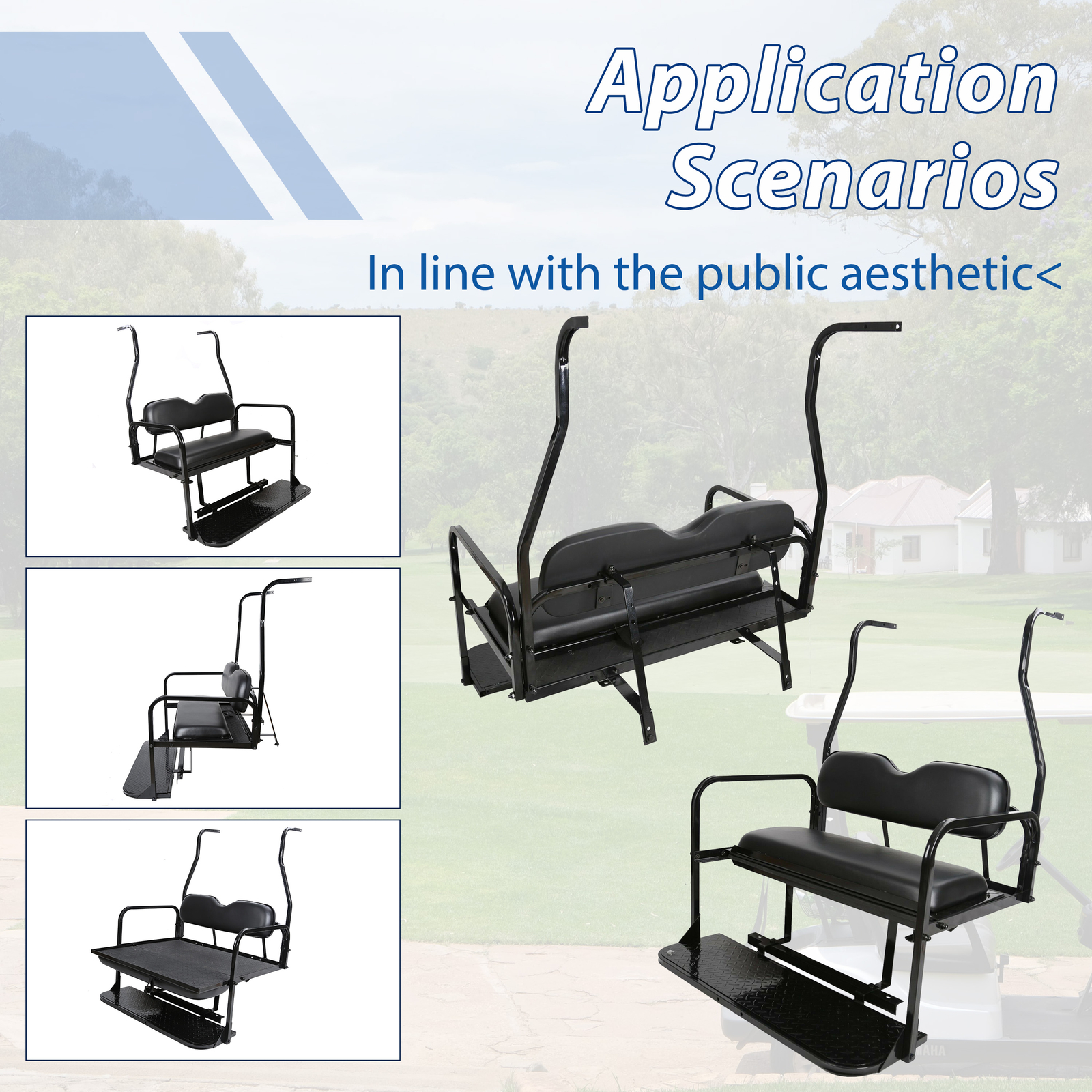 Fit Club Car DS Golf Cart Flip Folding Rear Back Seat Kit - Black