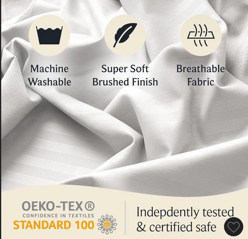 4 PC Light Grey Twin Microfiber Striped Performance Sheet Set, Soft Cooling