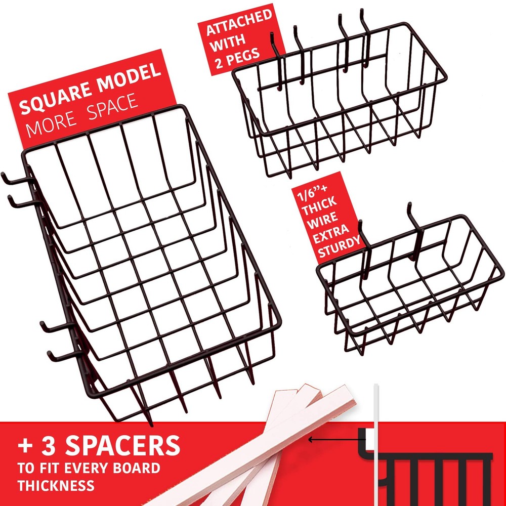 Extra Thick 60pcs Pegboard Accessories 60 Pc Hooks & Baskets, Silver, Black