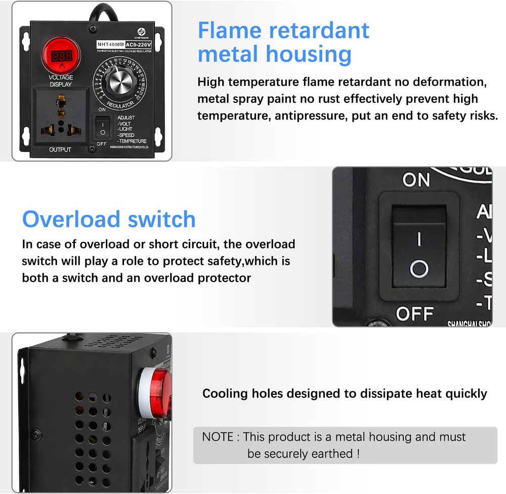 AC Variable Speed Controller, 120V~220V 15A 4000W SCR Voltage Controller for Rou