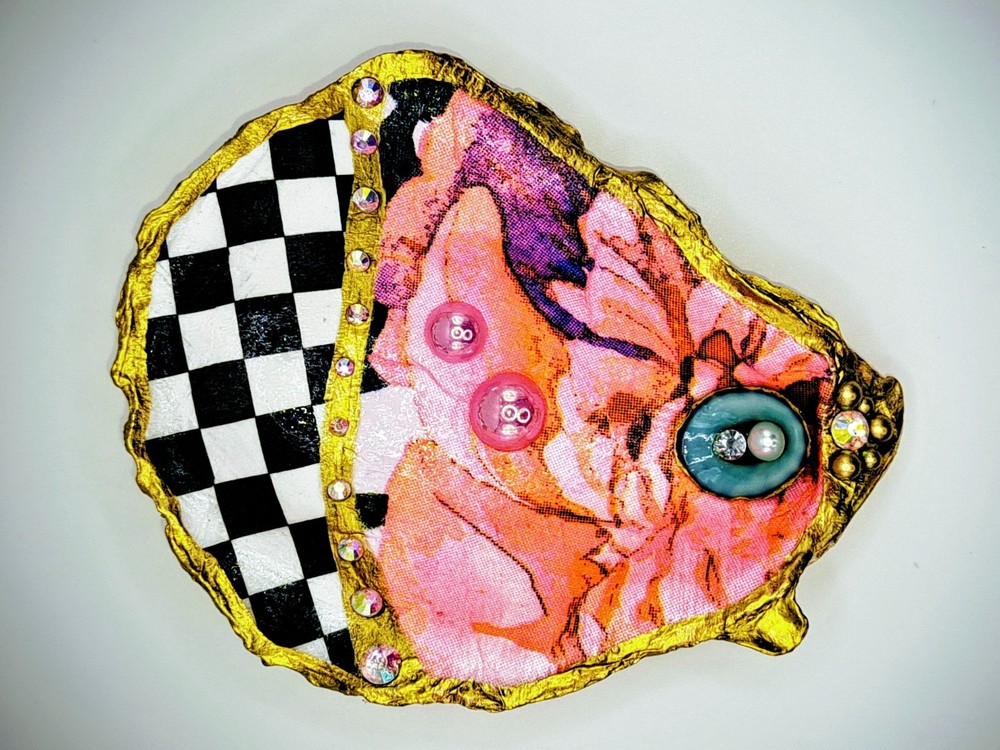 Handcrafted Decoupaged Oyster Shell Ring/Trinket Dish