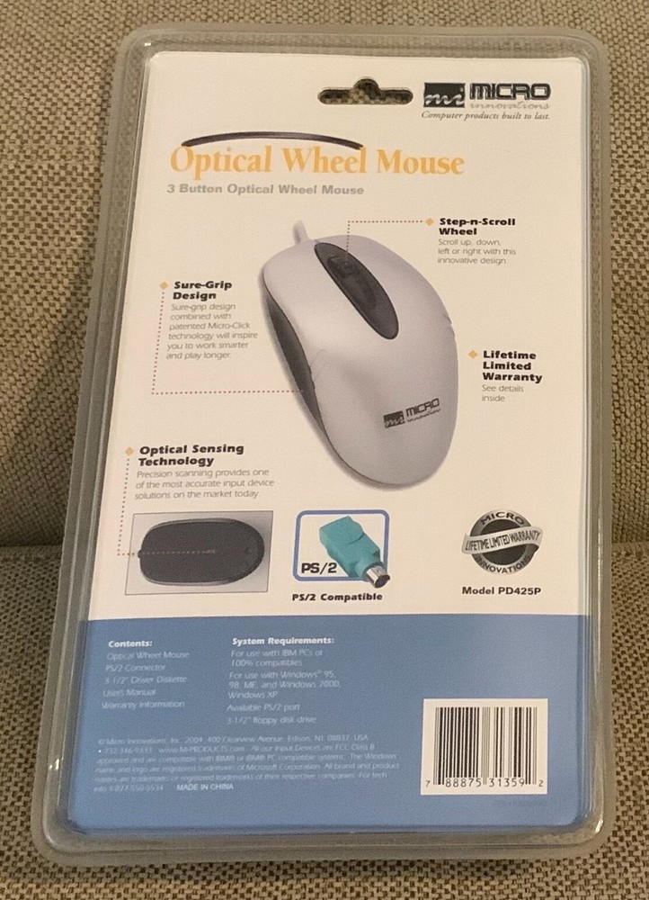 Micro Innovations Wired Computer Optical Wheel Mouse PD425P New Sealed