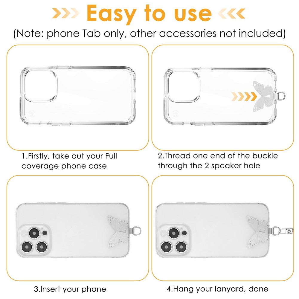 Mabor 2 Pcs Phone Tether Tab for Smart Phone, Butterfly One Size, Silver