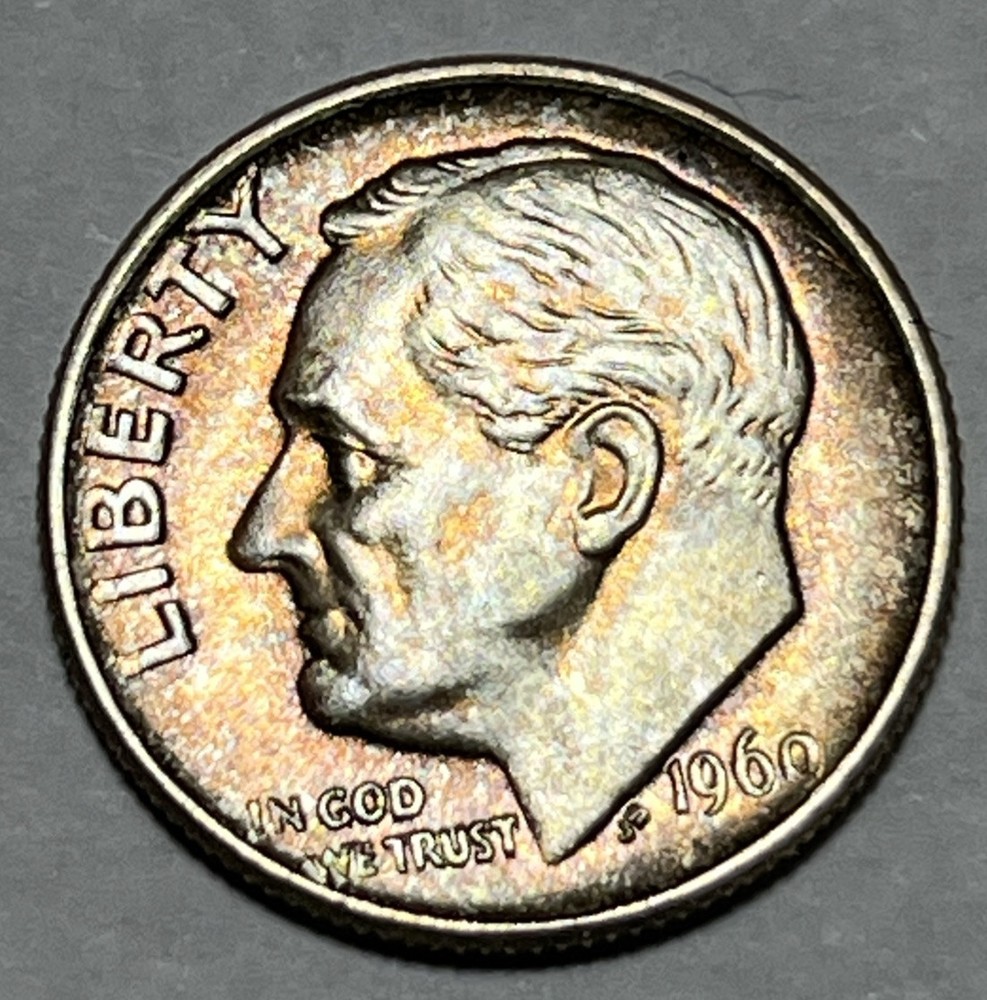 1960 Roosevelt Silver Dime Rainbow Toning Uncirculated #2