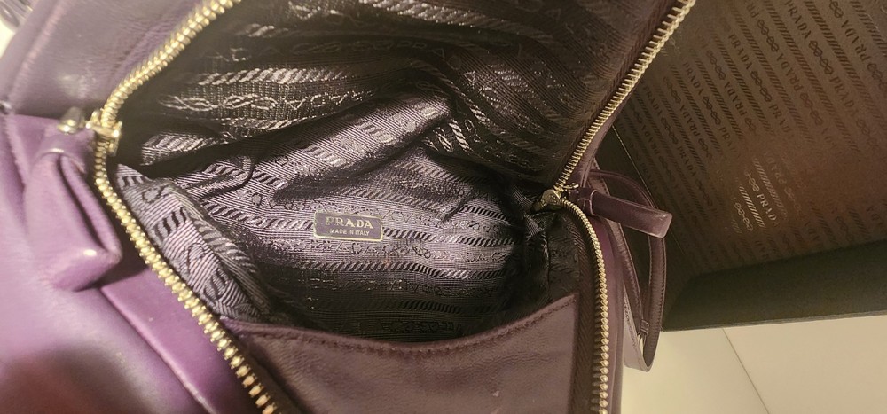 Authentic PRADA Triangle Leather Shoulder Bag Deep Violet Made In Italy