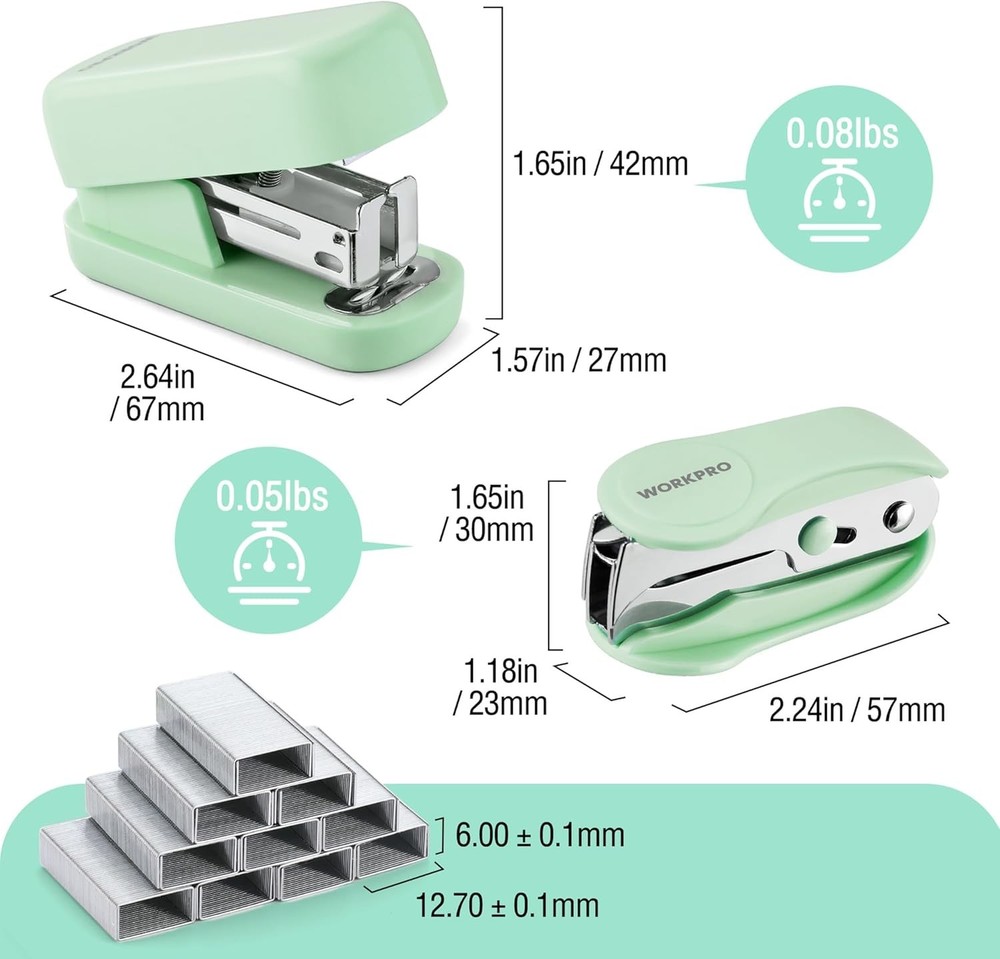 WORKPRO Small Stapler with Staples Green Stapler Set Includes Two Mini Stapler