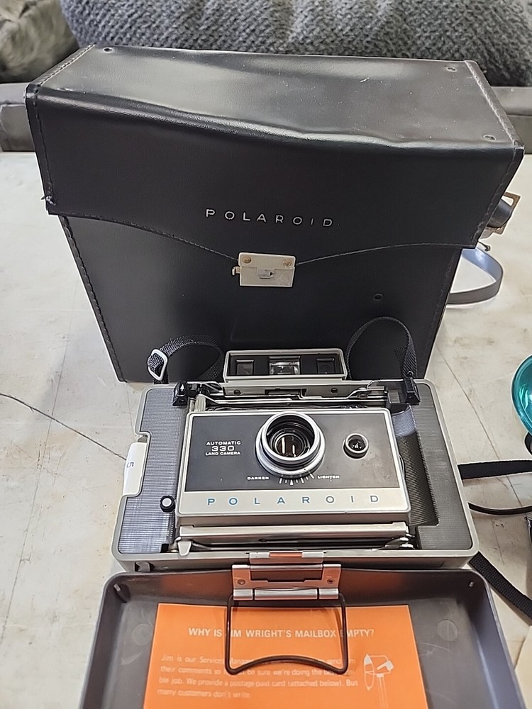 Polaroid 330 Land Camera Flash, Bulbs, And Leather Case! UnTested
