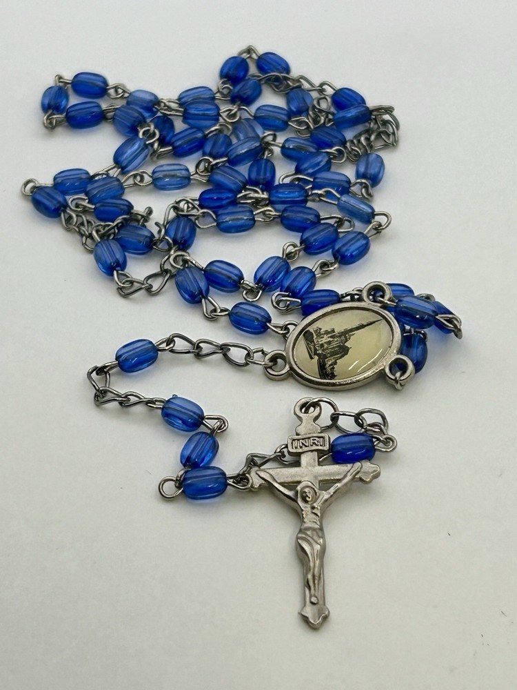 Vintage Catholic Religious 20” Blue Rosary Beads Shrine Immaculate Conception