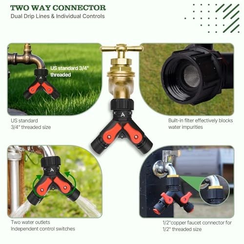 100FT Drip Irrigation Kit - All-in-One Quick-Connect System, 22 Adjustable Emitt
