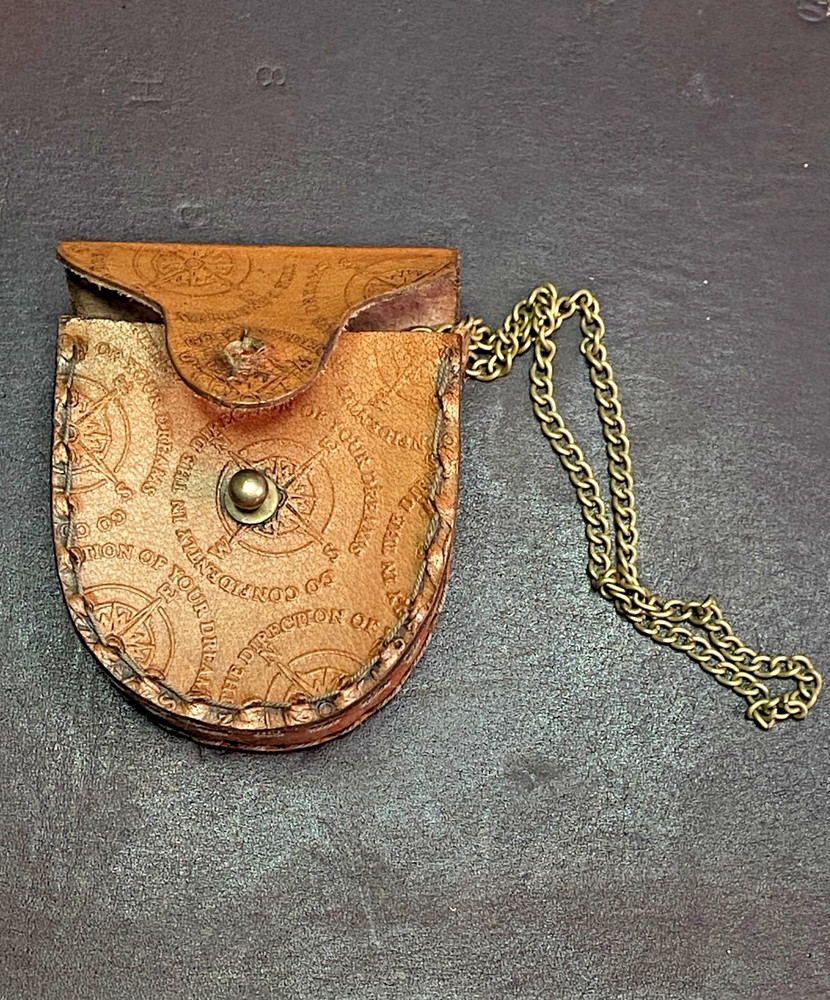 Vintage Brass Compass With Leather Case