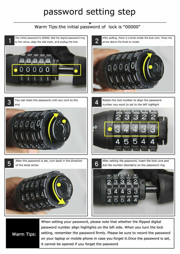TechTongda 5 Digit Combination Password Bicycle Cable Chain Lock Keyless Safe
