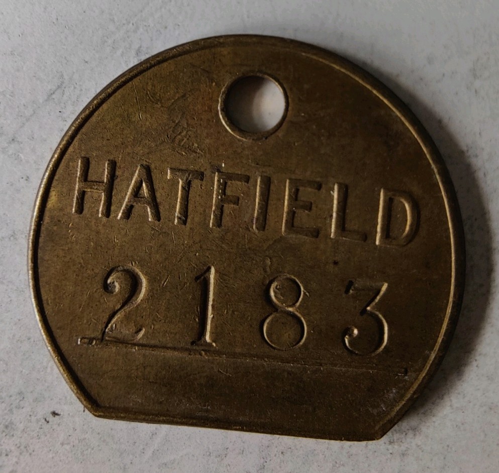 Hatfield Colliery Pit Check Tally Token marked Hatfield 2183