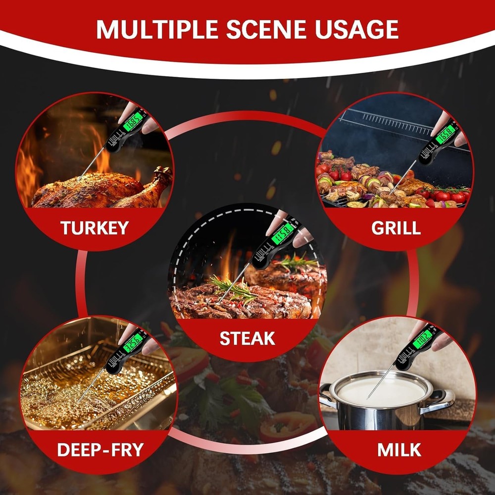 Instant Read Cooking Thermometer - Waterproof, Backlit, & Calibration Ready
