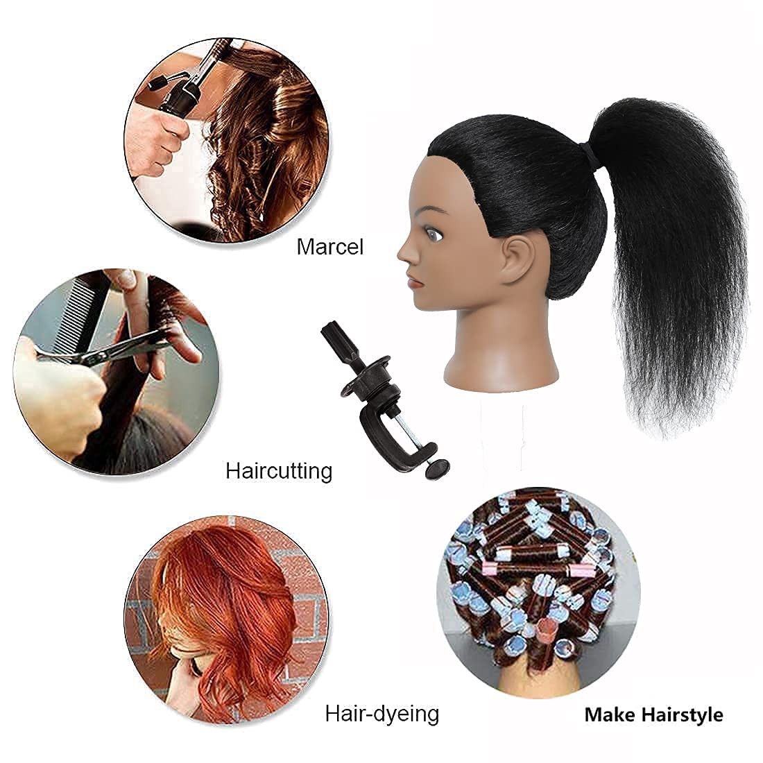 Mannequin Head with Human Hair 100% Real Hair Manikin Cosmetology Doll Head Hair