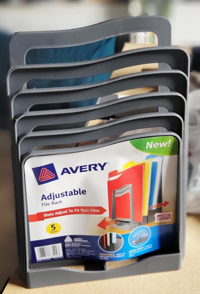 Avery Adjustable File Rack 5 slots Gray Plastic New!
