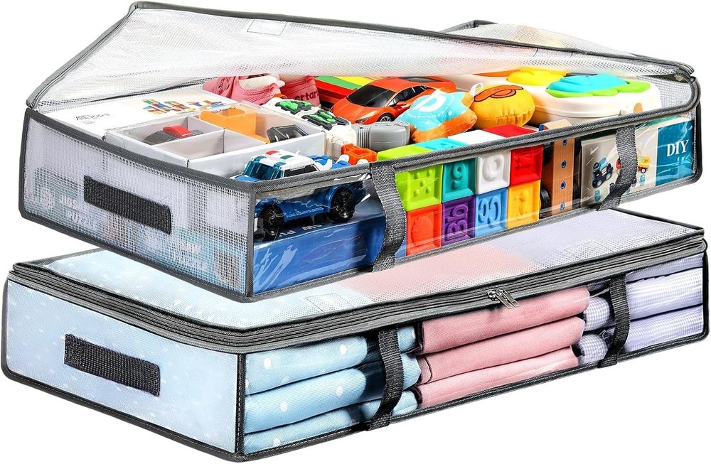 2 Pack Under Bed Storage Containers Bins Humid-Proof Plastic Storage 55L Clear