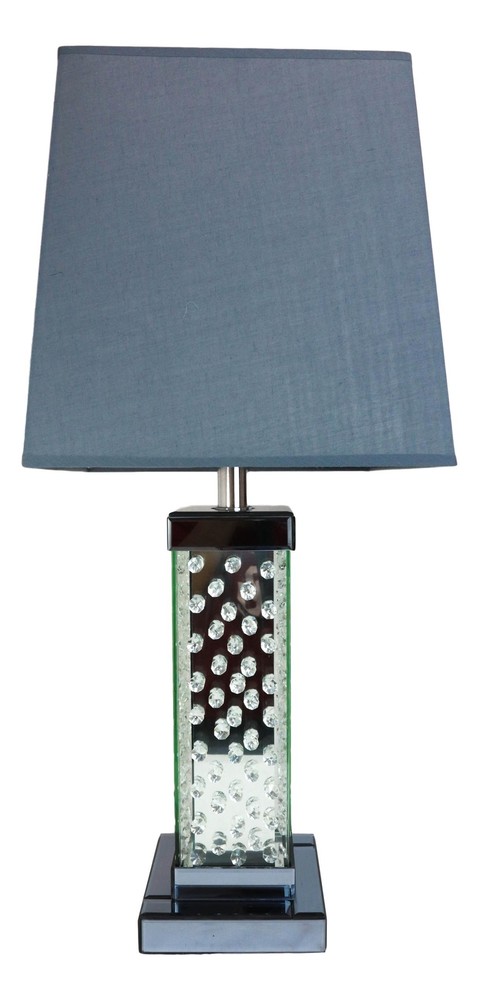 Modern Chic Glam Beveled Floating Crystals Glass Rectangular Table Lamp W/ Shade
