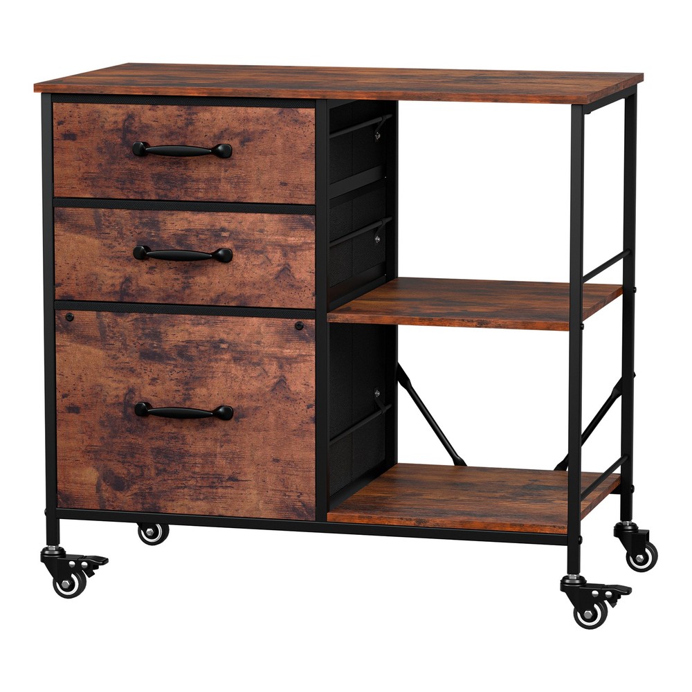 Rustic Brown File Cabinets Rolling Mobile Printer Stand with Storage 3 Drawers