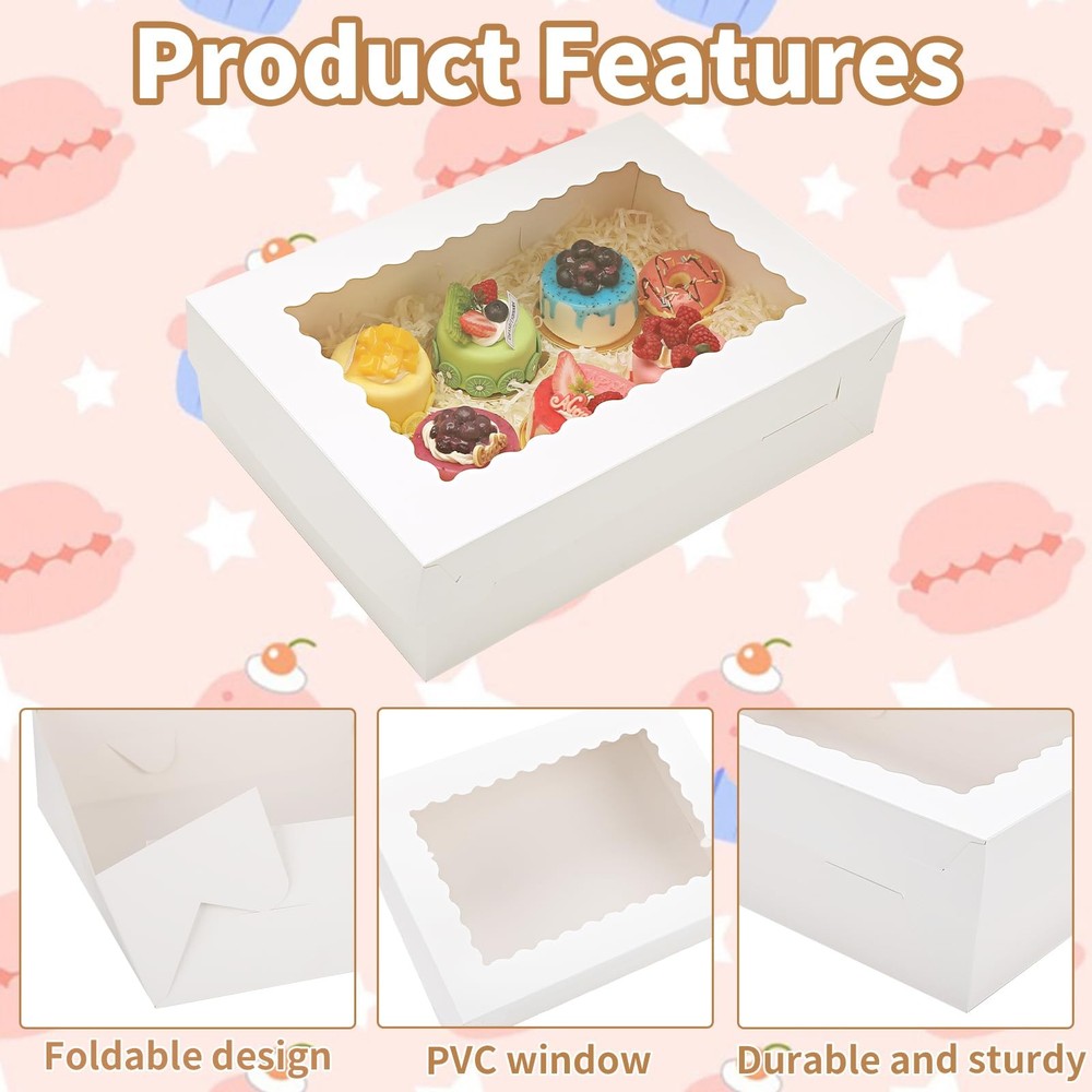 12 Sets 14x10x4in White Bakery Boxes Half Sheet Cake Boxes with Window Large ...