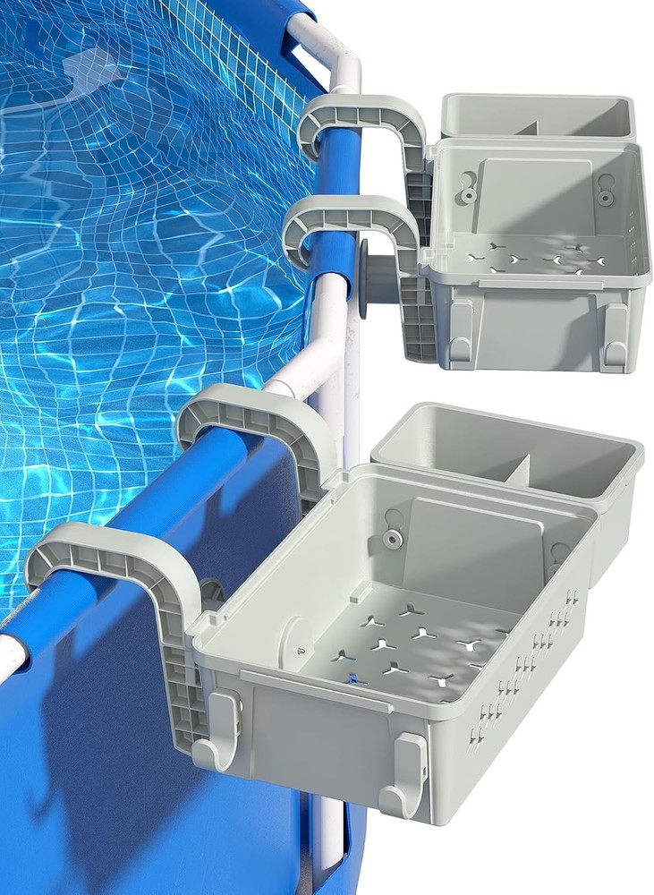 2 Sets Upgrade Poolside Storage Basket, Above Ground Pool Basket Grey