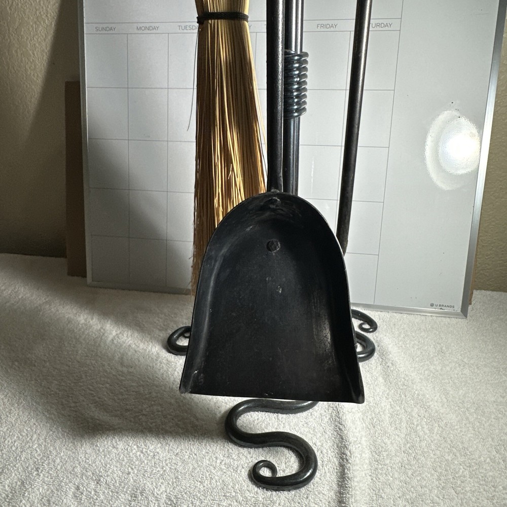 3 Piece Black Wrought Iron Fireset with Ring Handles