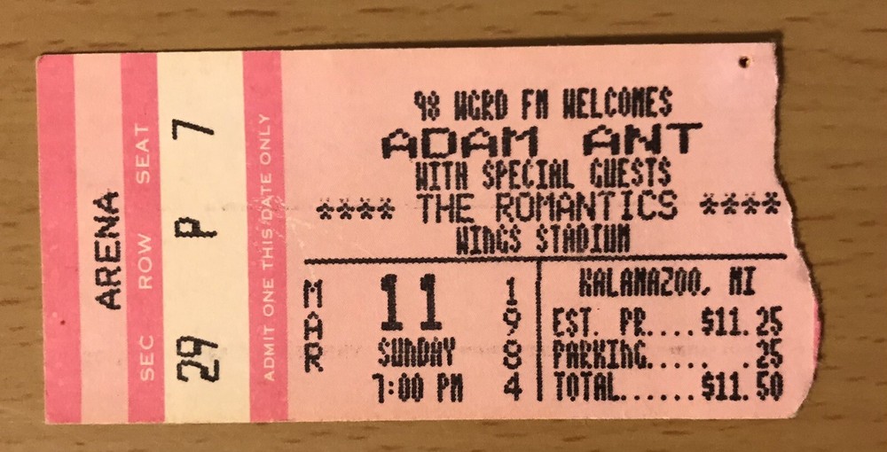 1984 ADAM ANT / THE ROMANTICS KALAMAZOO MI CONCERT TICKET STUB GOODY TWO SHOES