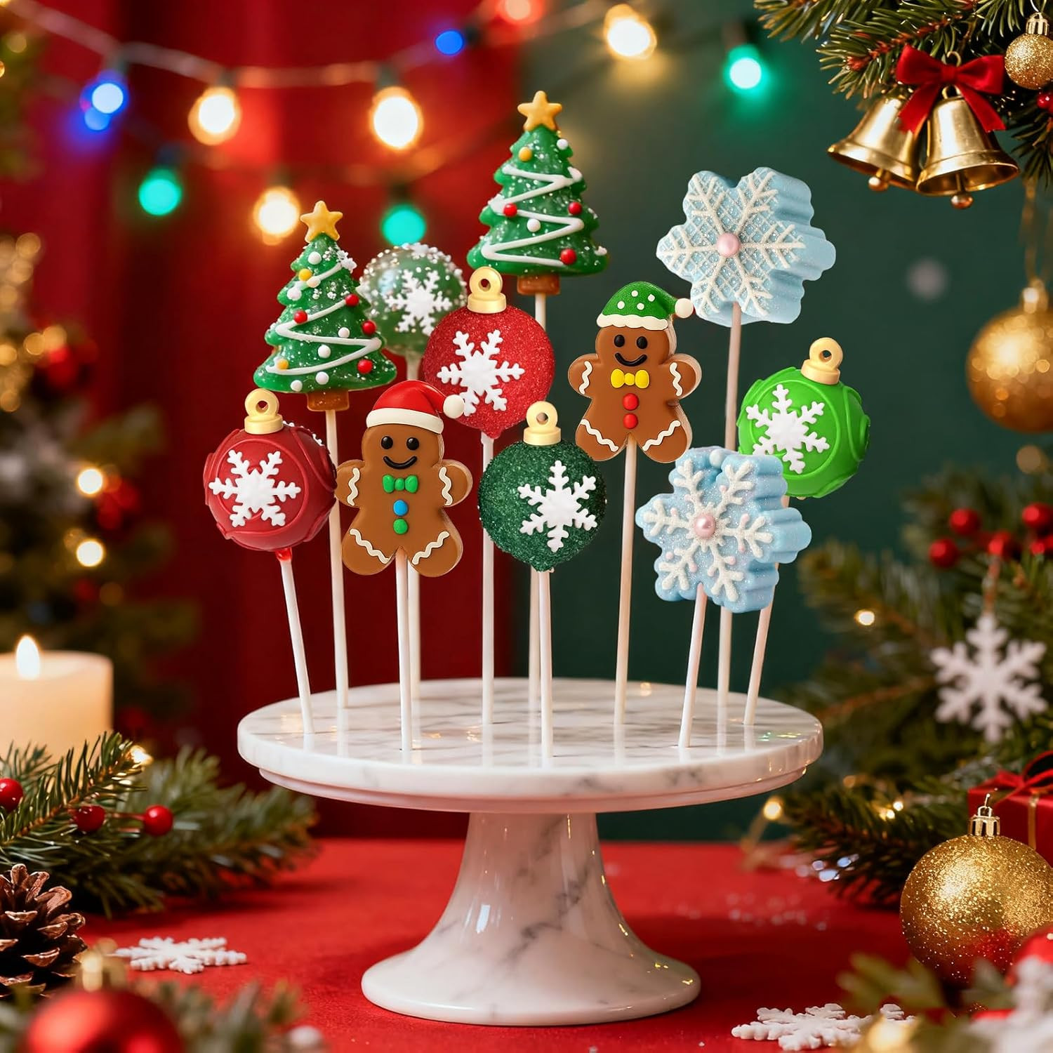 Christmas Cake Pop Mold Set with Snowflake & Gingerbread Shapes, 2 Pcs