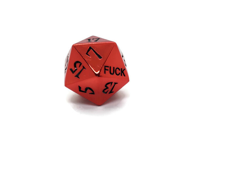 Metal D20 F*** Dice Blood Red 20-Sided Die for DND, New