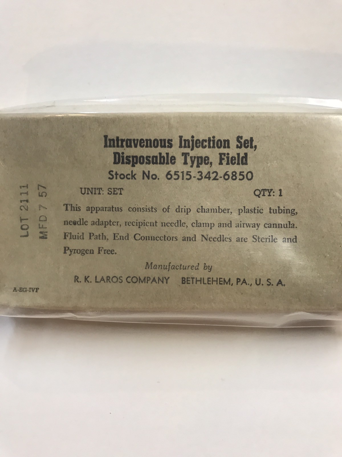US MILITARY 1957 INTRAVENOUS INJECTION SET FIRST AID MEDICAL MEDIC CORPSMAN