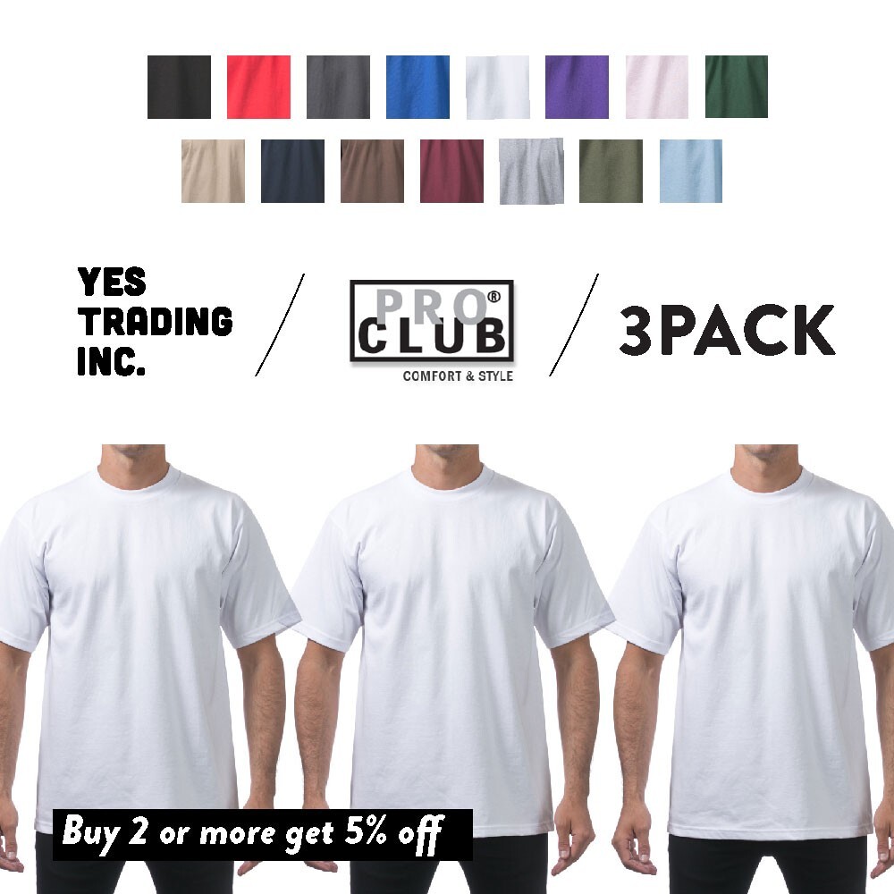 3 PACK PROCLUB MENS HEAVYWEIGHT SHORT SLEEVE T SHIRTS PRO CLUB CASUAL COTTON TEE