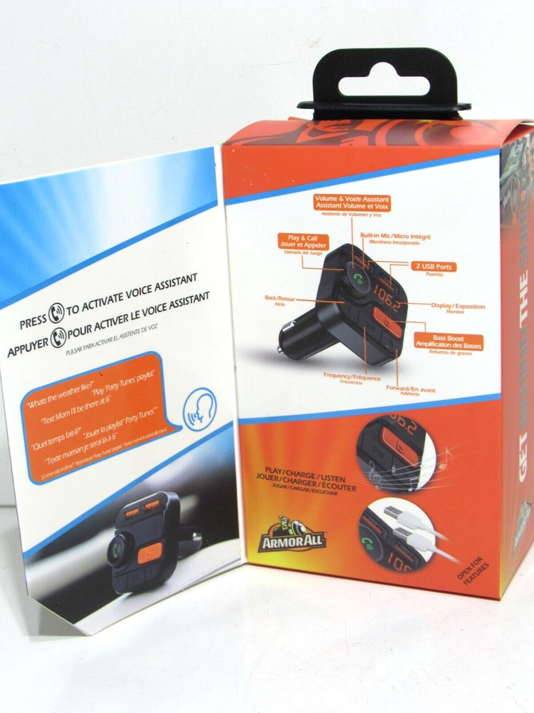 Armor All Wireless Bluetooth FM Transmitter Block Dual USB Charger Charging Plug