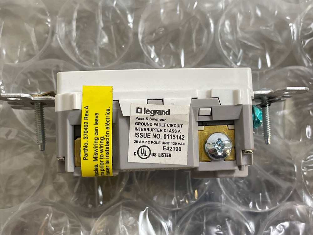 LEGRAND E42190 GFCI Switch 20A 2 Pole 120 VAC20 Amp (White)