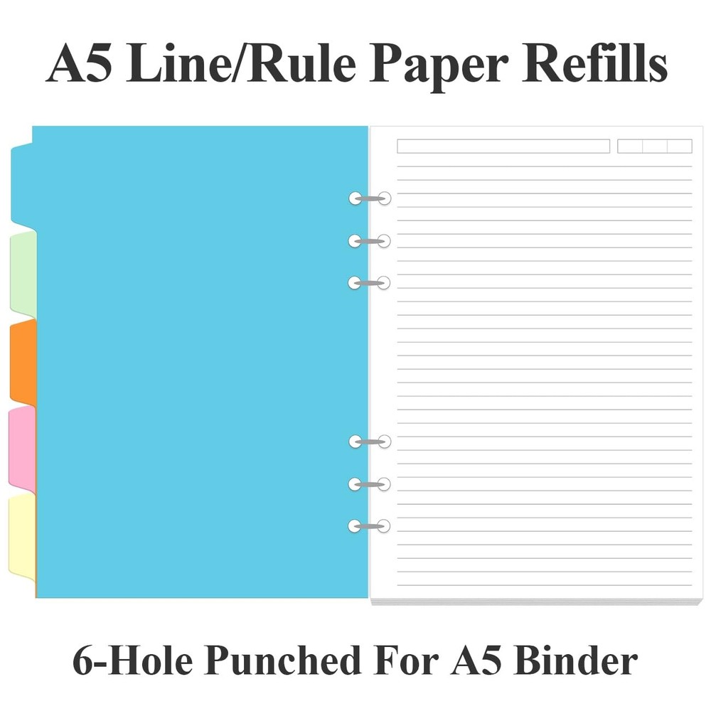 A5 Refill Paper - 6 Hole Planner Inserts for Binder, 200 Pages 6 White