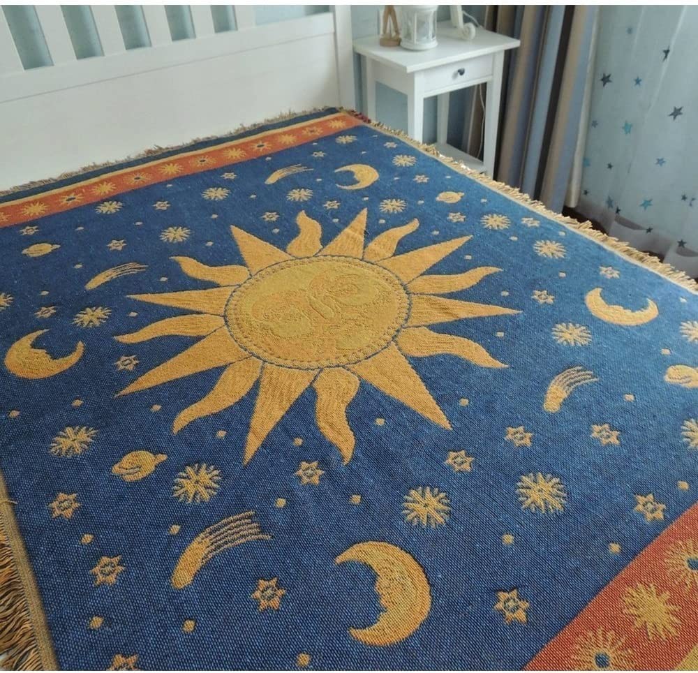 Throw Blanket Sun Moon Stars Boho Throw Blankets Celestial Tapestry