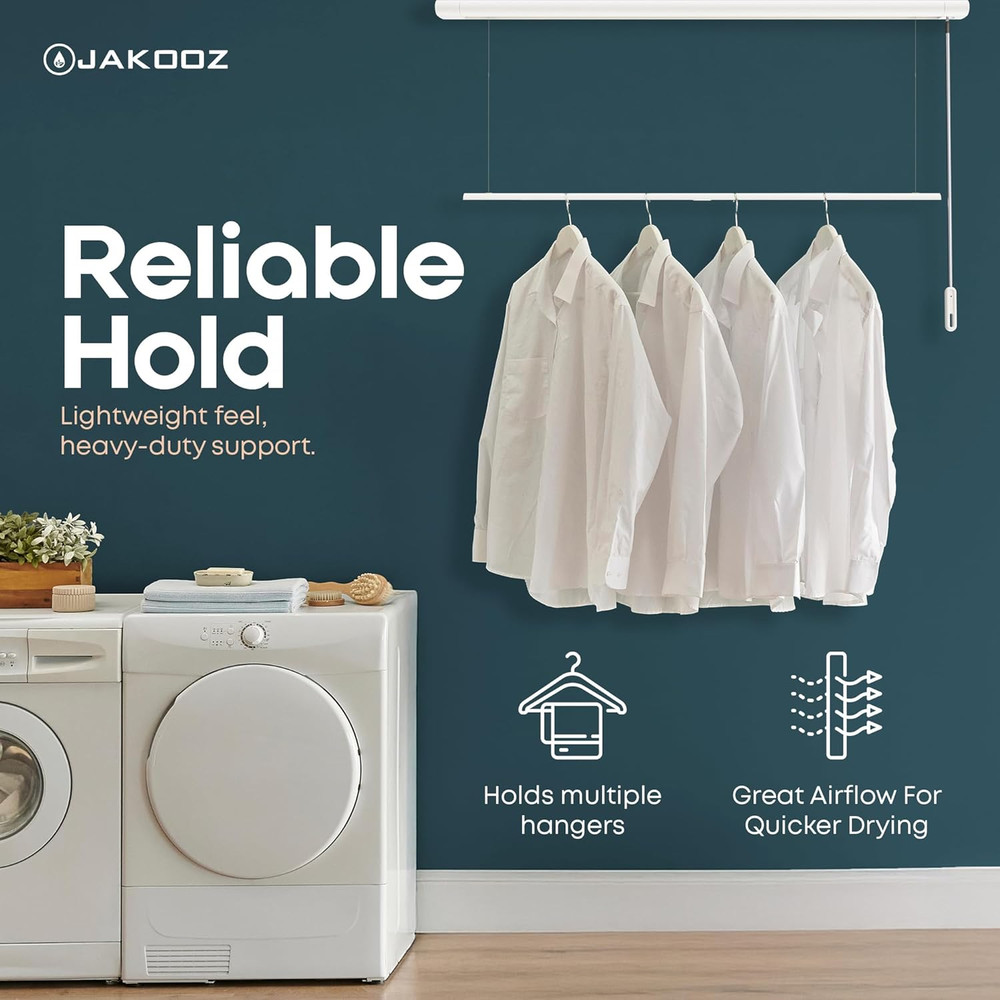 Space-Saving Retractable Ceiling Clothes Drying Rack - 52.4" Pull-Down Hanger