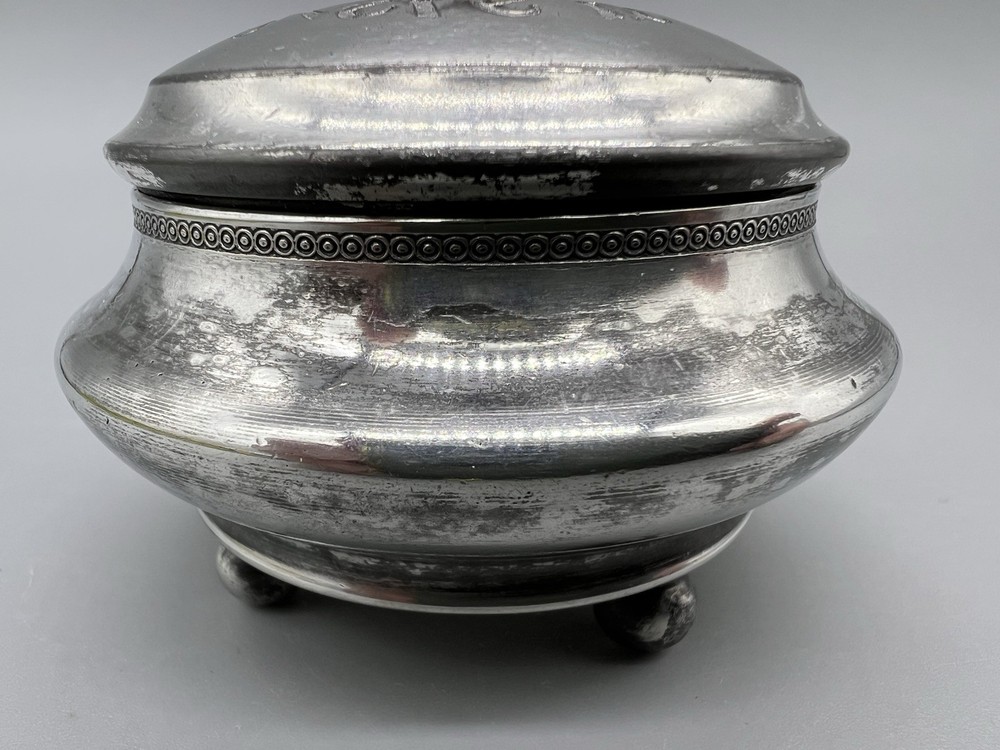 Antique Queen City Silver Plated Lidded Trinket Bowl Embossed Oh Joy Here It Is